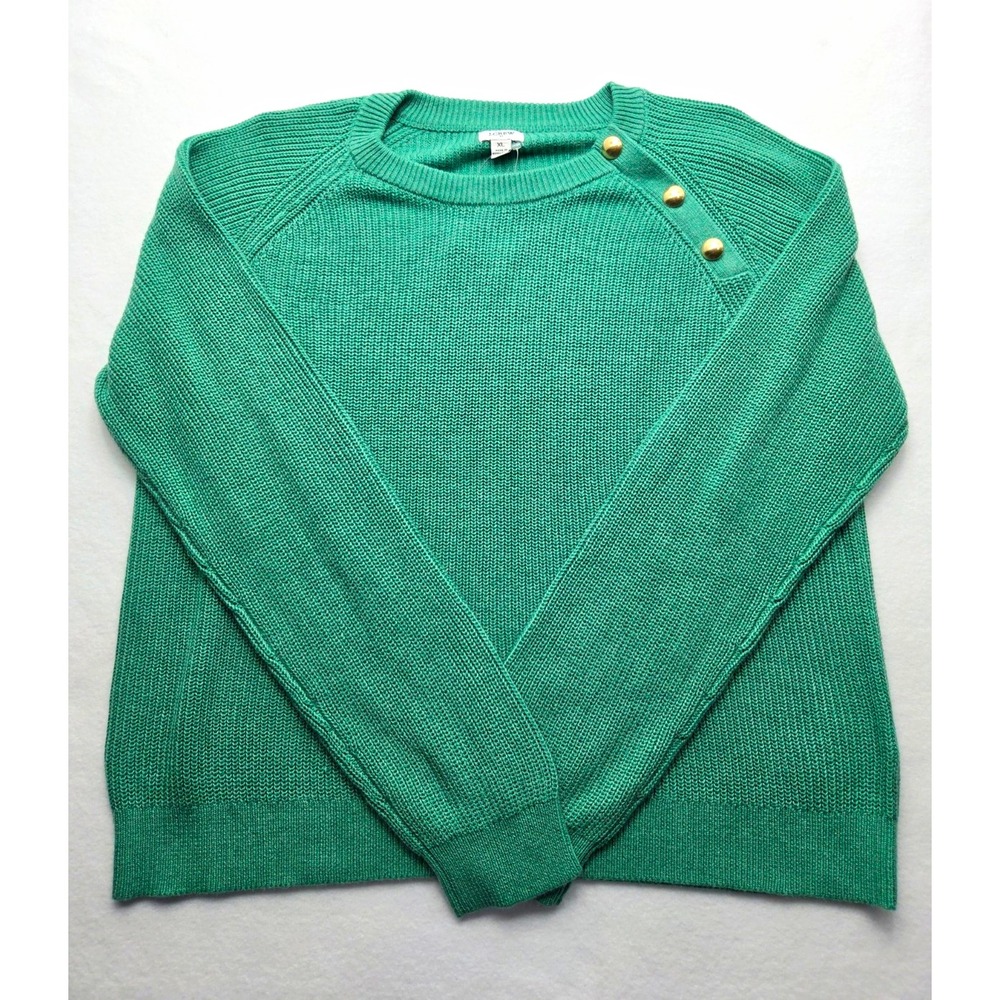 J.Crew Factory Button Raglan Crewneck Sweater Green Gold Buttons XL CF318 NWT